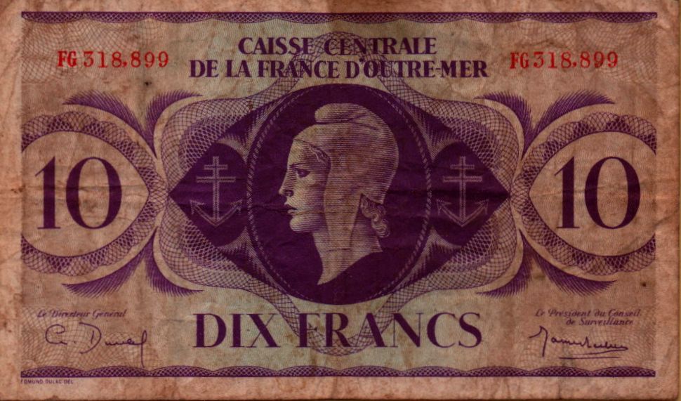 French Equatorial African 10 1944 VF P-16/a
